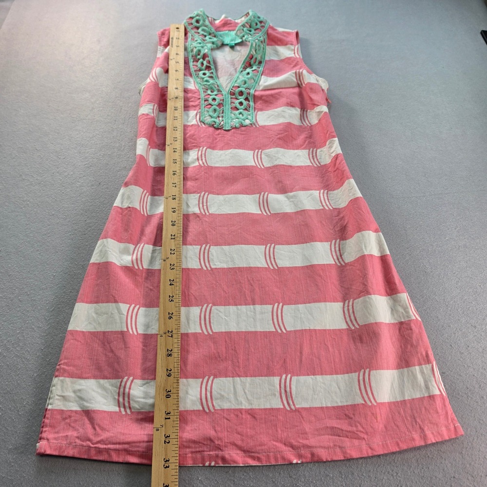 Sail to Sable Womens XS Pink White Striped Crochet Trim Shift Dress Coastal - Picture 5 of 8